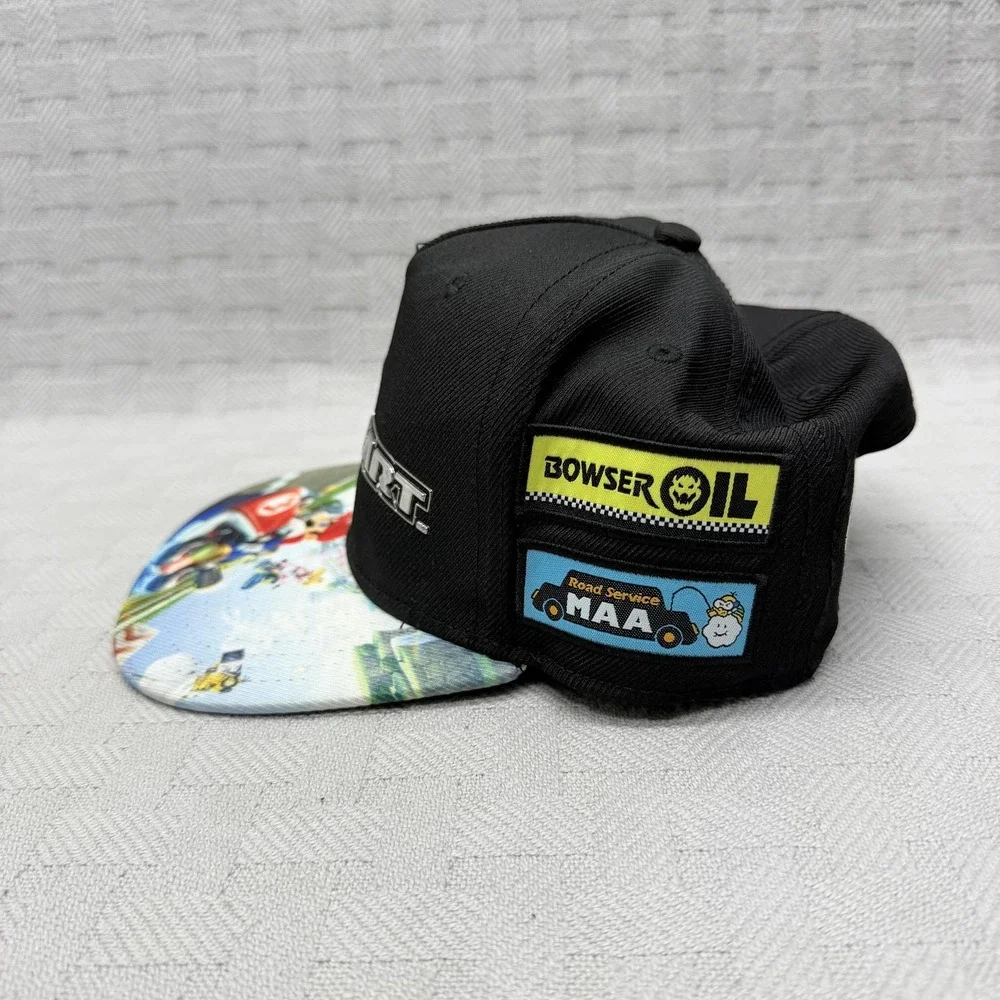 Mario Kart Hat Cap Snapback Adjustable Boys One Size Black Multicolor Logo